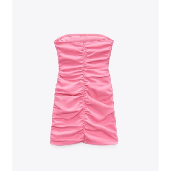 Zara Pink Strapless Mini Dress Draped Ruched Size Medium - Picture 3 of 12